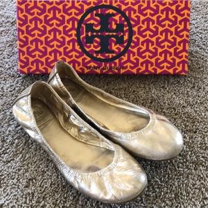 Tory Burch Metallic Gold Eddie Flat